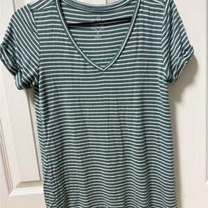 Pink Rose Green and White Striped Top